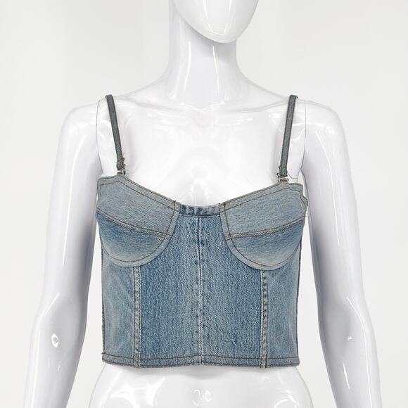 RE/DONE Levi’s Reconstructed Denim Bustier Top Women’s Size XS Cropped Corset - Picture 1 of 5